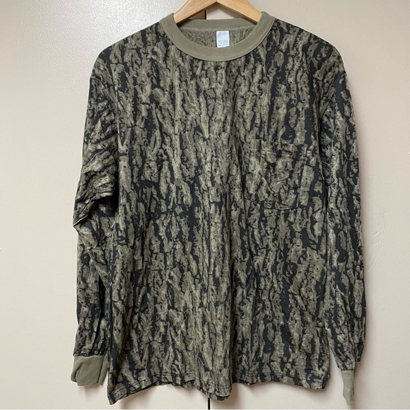 Vintage Made In USA Camouflage Shirt 80’s Large Brown Green Pattern Long Sleeve - Picture 1 of 5